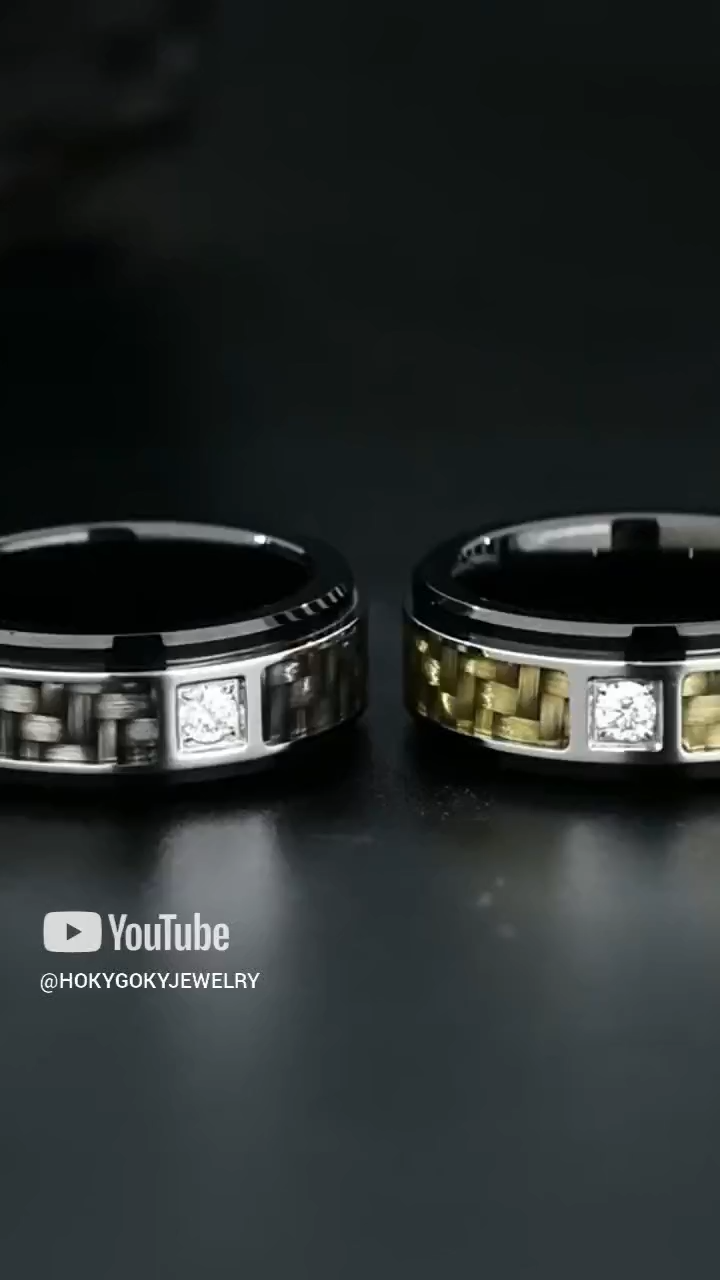 8mm Men's Tungsten Ring, Moissanite Diamond Ring Carbon Fiber Trendy Men's High-end Feeling No Fading Fashionable and Durable Personality Niche Brotherhood