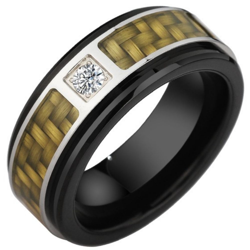 8mm Men's Tungsten Ring, Moissanite Diamond Ring Carbon Fiber Trendy Men's High-end Feeling No Fading Fashionable and Durable Personality Niche Brotherhood
