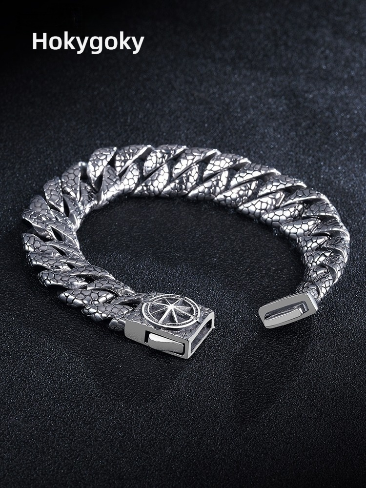 Men's Bracelet Compass Titanium Steel Retro Old Craft Bracelet Snake Pattern High-end Trend European and American Niche Personality Cool Design Hand Jewelry