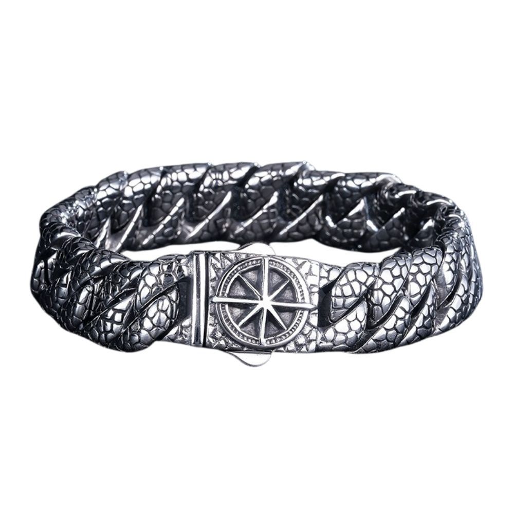 Men's Bracelet Compass Titanium Steel Retro Old Craft Bracelet Snake Pattern High-end Trend European and American Niche Personality Cool Design Hand Jewelry