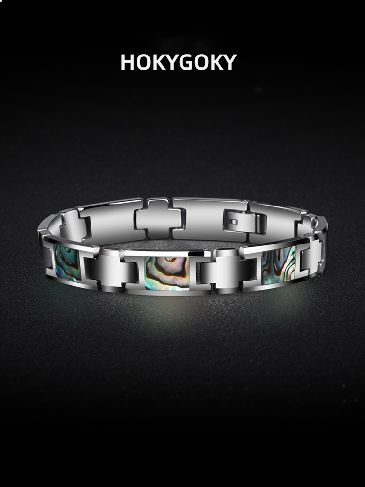 20.5cm Men's Bracelet Inlaid with Tungsten Gold and Ocean Shells, Colorful Jewelry, Trendy Personality Bracelet, Colorful Shell Tungsten Gold Men's Bracelet | Unique Texture, Symbol of Wealth and Luck, Casual and Business All-Match