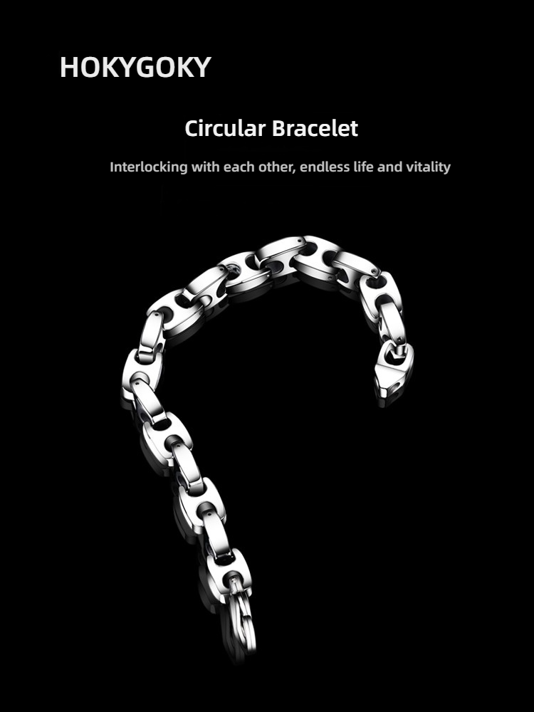 20cm Men's Bracelet, Domineering, Single, Simple, Fashionable Men's Jewelry, Niche, Personalized Bracelet, Circular Tungsten Gold Bracelet | Interlocking, Free Engraving, Wear-Resistant and Non-Fading, Rock and Roll Cycling Fashion
