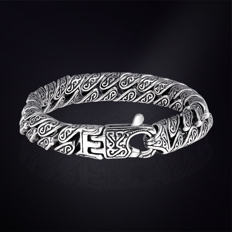 Men's Bracelet Titanium Steel Auspicious Cloud Retro Old Unique Pattern Design Bracelet High-end Sense All-match Hip-hop Jewelry Personality Niche Design Trend