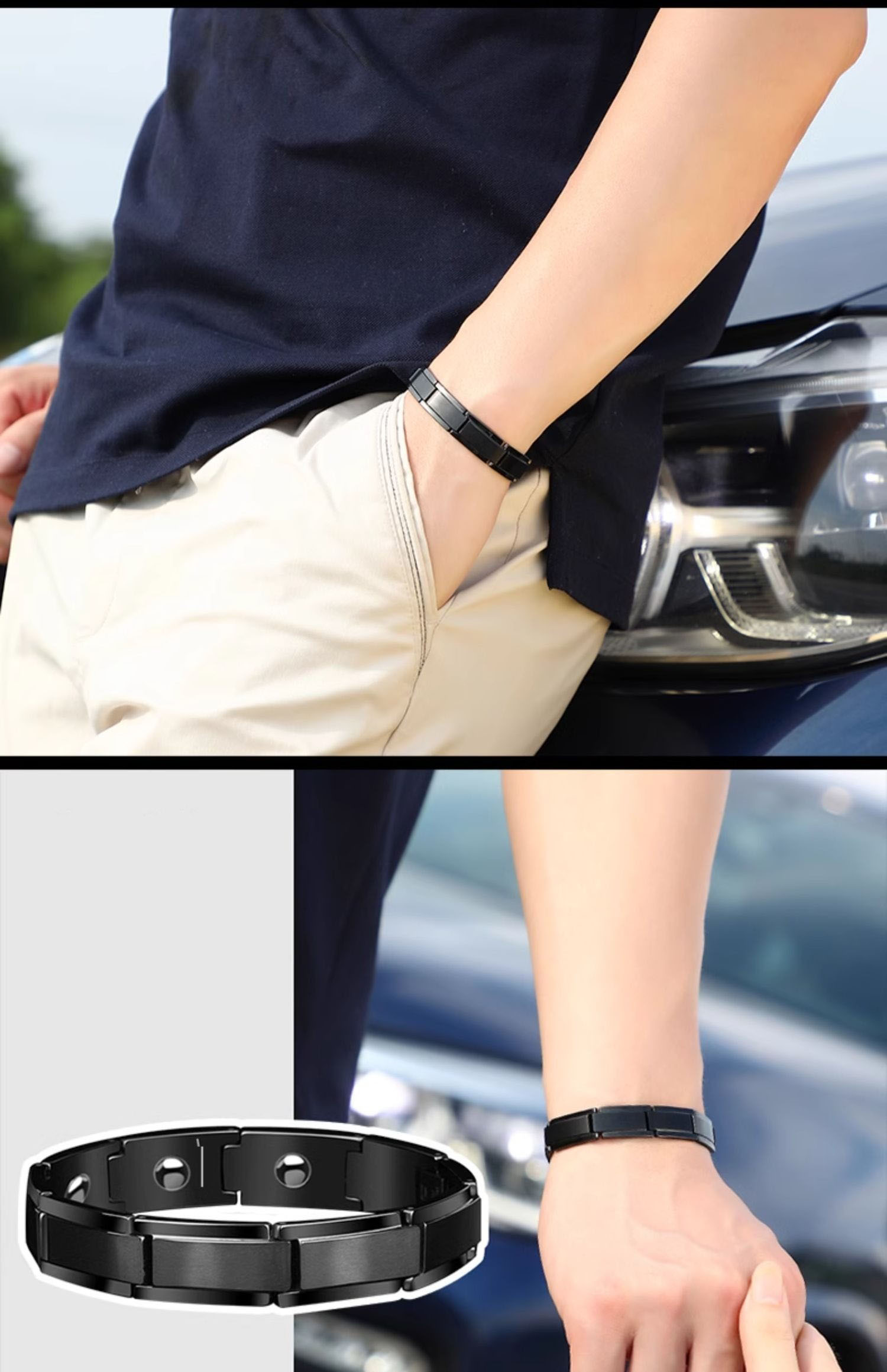 Men's Tungsten Bracelet Magnet Black Wide Version Exaggerated European and American Domineering Male Jewelry Personalized Lettering Accessories Fashion Rock Cycling