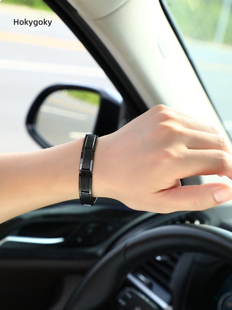 Men's Tungsten Bracelet Magnet Black Wide Version Exaggerated European and American Domineering Male Jewelry Personalized Lettering Accessories Fashion Rock Cycling