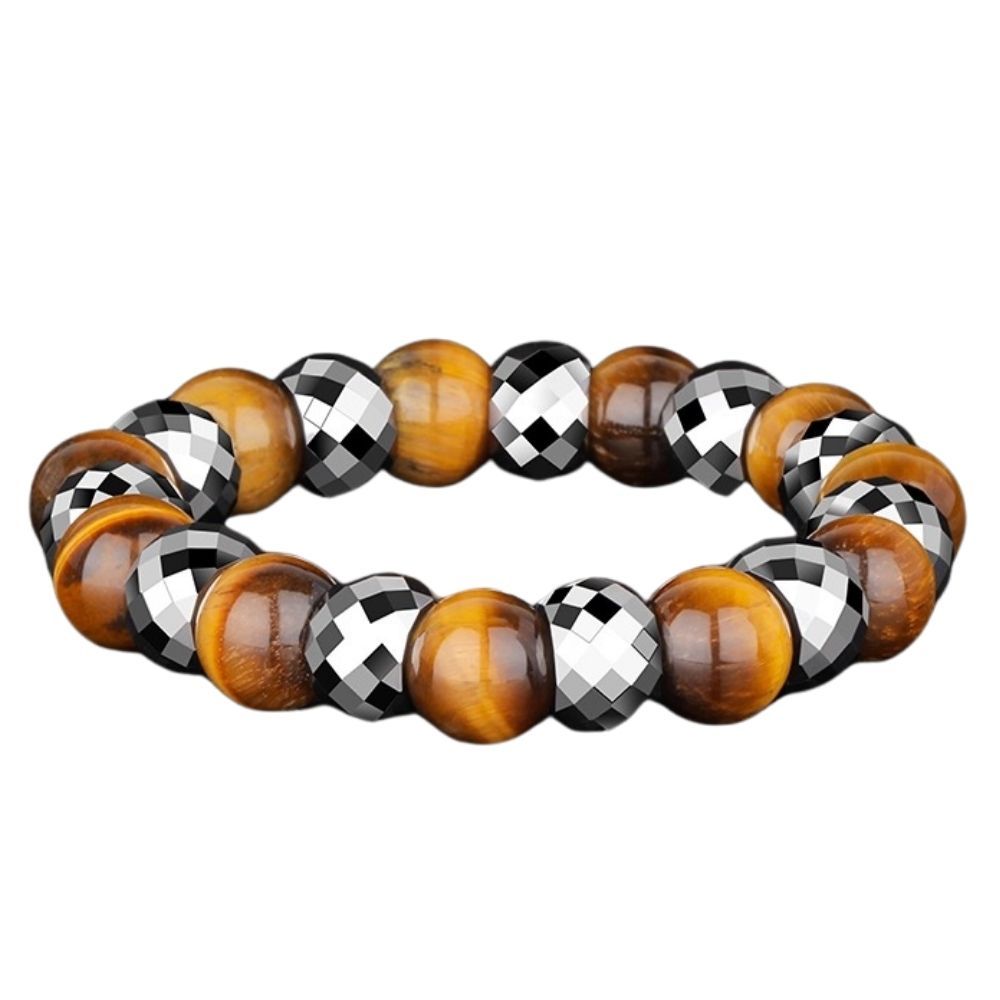 857 Tungsten Gold Men's Tiger Eye Stone Bracelet Classic Silver Brown Color Transfer Beads Hand String Buddhist Beads Tungsten Steel Play Rosary Birthday Gift Lucky Power