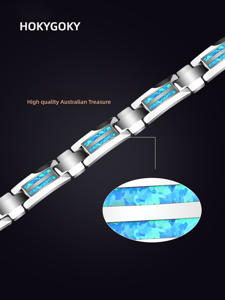 Men's Bracelet, Opal Tungsten Jewelry, Simple and Elegant Bracelet, High-End Bracelet, Men's Light Luxury Opal Bracelet, Tungsten Gold Magnet Health Bracelet, Blue/Red Opal Inlaid, Personalized Engraving, Stylish Men's Fashion Health Accessories
