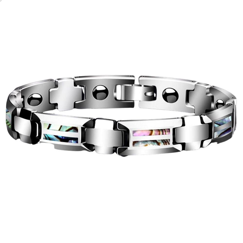 Men's Bracelet Ceramic Shell Trend High-End Jewelry Tungsten Gold Men's Magnet Bracelet Natural Color Shell Inlay Tungsten Gold Ceramic Material Personalized Engraving Healthy Fashion Accessories Bracelet Simple and Generous Niche