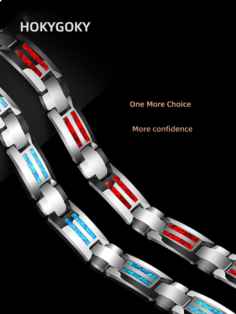 Men's Bracelet, Opal Tungsten Jewelry, Simple and Elegant Bracelet, High-End Bracelet, Men's Light Luxury Opal Bracelet, Tungsten Gold Magnet Health Bracelet, Blue/Red Opal Inlaid, Personalized Engraving, Stylish Men's Fashion Health Accessories