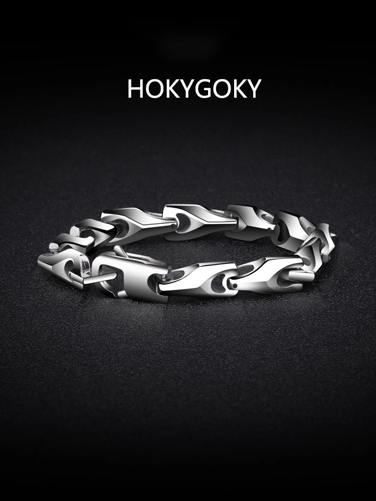 20cm Men's Tungsten Bracelet Hip-Hop Fashion Silver Personality Jewelry Light Luxury Loop Bracelet 857 Tungsten Material Interlocking Design Rock Riding Style Free Engraving Customization Personality Trendy Men's Accessories