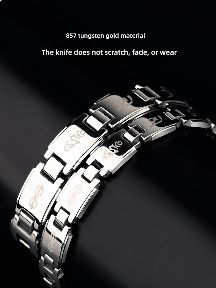 Om Mani Padme Hum Six-character Mantra Transfer Tungsten Steel Bracelet Tungsten Gold Men's Couple Brothers Hand Jewelry Retro Trend Men's Jewelry Bracelet High Hardness No Fading Anti-scratch Wear-resistant