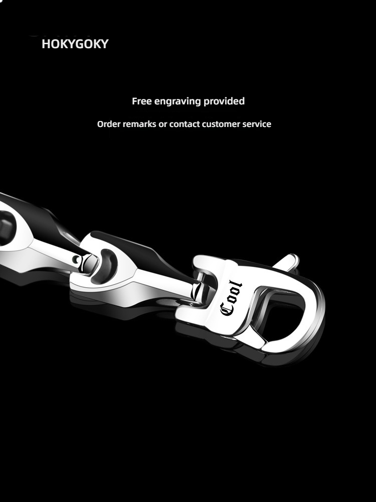 20cm Men's Tungsten Bracelet Hip-Hop Fashion Silver Personality Jewelry Light Luxury Loop Bracelet 857 Tungsten Material Interlocking Design Rock Riding Style Free Engraving Customization Personality Trendy Men's Accessories