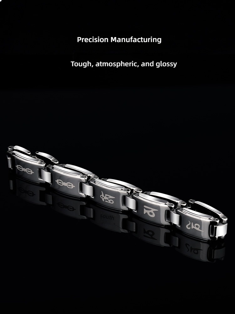 Om Mani Padme Hum Six-character Mantra Transfer Tungsten Steel Bracelet Tungsten Gold Men's Couple Brothers Hand Jewelry Retro Trend Men's Jewelry Bracelet High Hardness No Fading Anti-scratch Wear-resistant