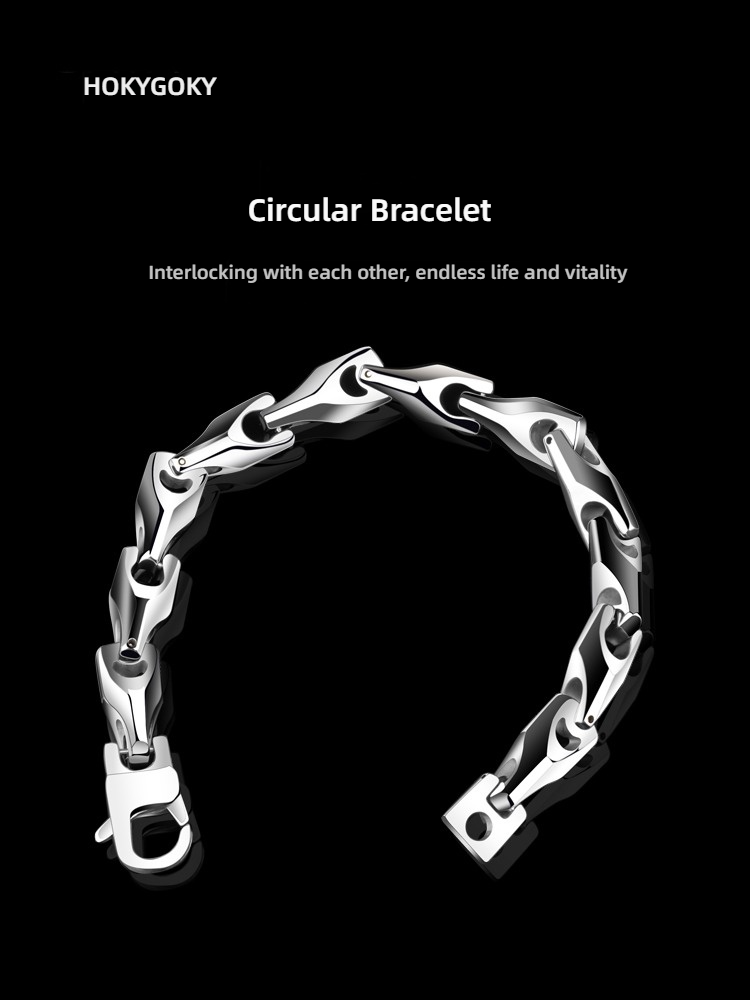 20cm Men's Tungsten Bracelet Hip-Hop Fashion Silver Personality Jewelry Light Luxury Loop Bracelet 857 Tungsten Material Interlocking Design Rock Riding Style Free Engraving Customization Personality Trendy Men's Accessories