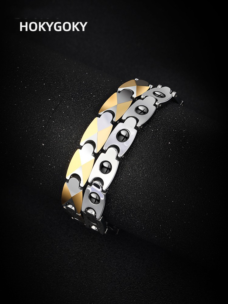 20.5cm Men's Bracelet Simple Magnet Jewelry Tungsten Gold Personality Hand Jewelry Light Luxury High-End God of War Bracelet 857 Tungsten Gold Material Vacuum Plating Process Arrow Element Design Wristband Trendy Men's Personality Accessories