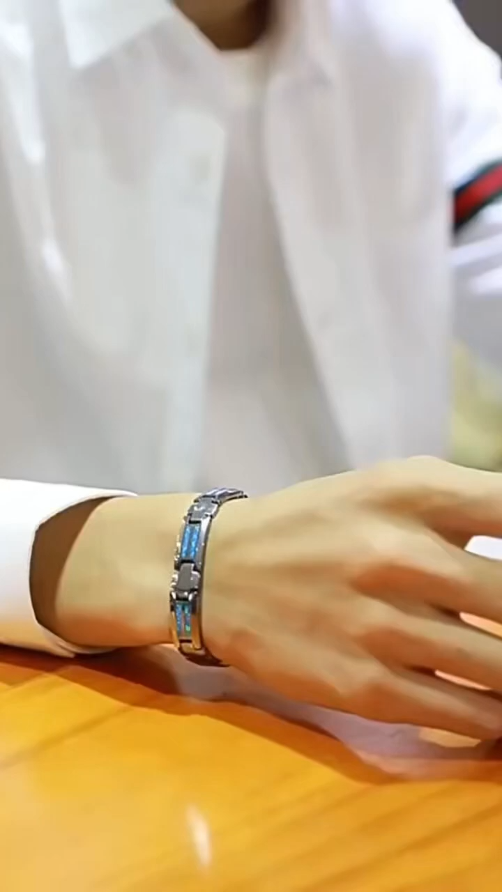 Men's Bracelet, Opal Tungsten Jewelry, Simple and Elegant Bracelet, High-End Bracelet, Men's Light Luxury Opal Bracelet, Tungsten Gold Magnet Health Bracelet, Blue/Red Opal Inlaid, Personalized Engraving, Stylish Men's Fashion Health Accessories