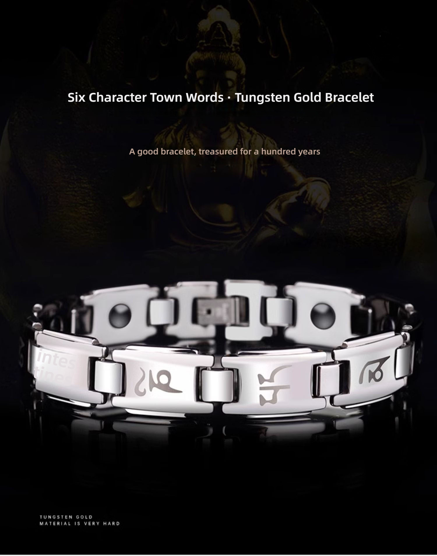 Om Mani Padme Hum Six-character Mantra Transfer Tungsten Steel Bracelet Tungsten Gold Men's Couple Brothers Hand Jewelry Retro Trend Men's Jewelry Bracelet High Hardness No Fading Anti-scratch Wear-resistant