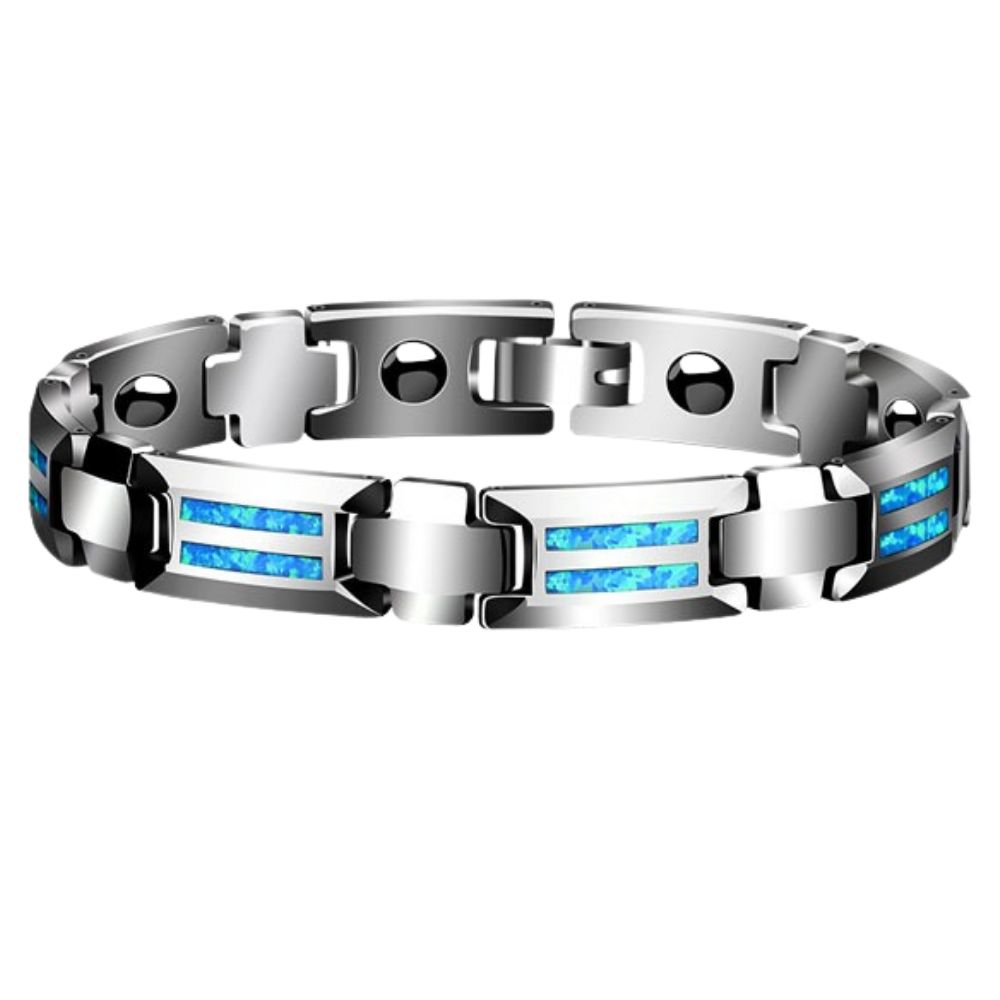 Men's Bracelet, Opal Tungsten Jewelry, Simple and Elegant Bracelet, High-End Bracelet, Men's Light Luxury Opal Bracelet, Tungsten Gold Magnet Health Bracelet, Blue/Red Opal Inlaid, Personalized Engraving, Stylish Men's Fashion Health Accessories