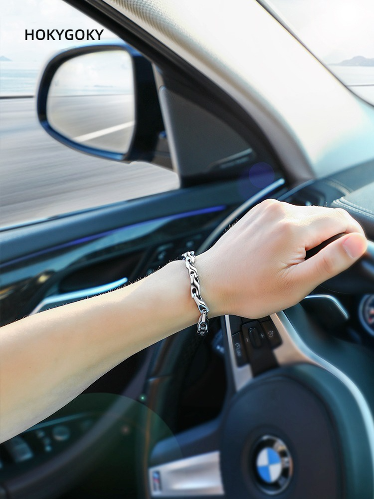 20cm Men's Tungsten Bracelet Hip-Hop Fashion Silver Personality Jewelry Light Luxury Loop Bracelet 857 Tungsten Material Interlocking Design Rock Riding Style Free Engraving Customization Personality Trendy Men's Accessories