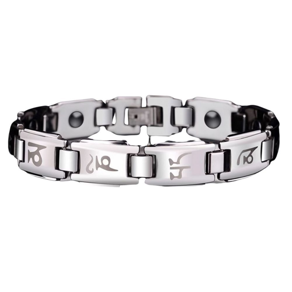 Om Mani Padme Hum Six-character Mantra Transfer Tungsten Steel Bracelet Tungsten Gold Men's Couple Brothers Hand Jewelry Retro Trend Men's Jewelry Bracelet High Hardness No Fading Anti-scratch Wear-resistant
