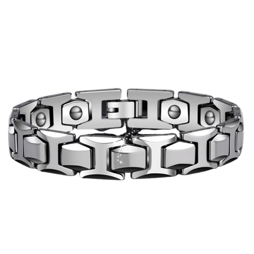 Men's Bracelet Silver Titanium Germanium Tungsten Steel Jewelry Simple Metal Bracelet Armor Bracelet 857 Tungsten Gold Whole Material Polishing Magnet Design Ergonomic Rounded Corners Support Engraving Customization Light Luxury Personality