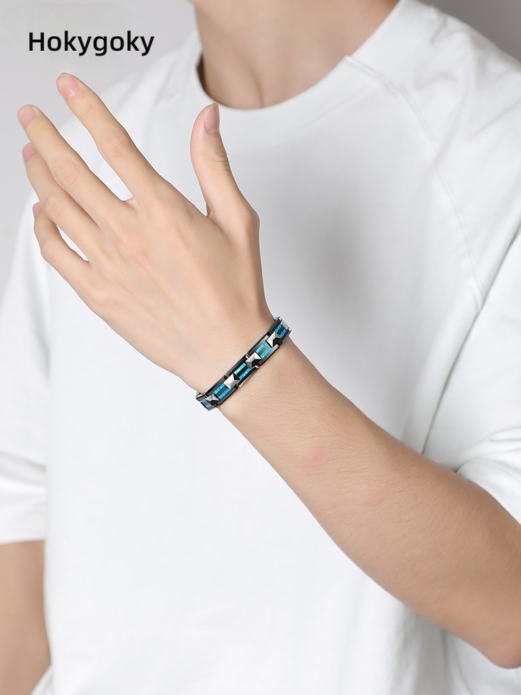 Men's 857 Tungsten Gold Space Porcelain Bracelet High-grade Tungsten Steel Male Hand Jewelry Trendy Personality Bracelet Jewelry Birthday Gift Wear-resistant and Scratch-resistant