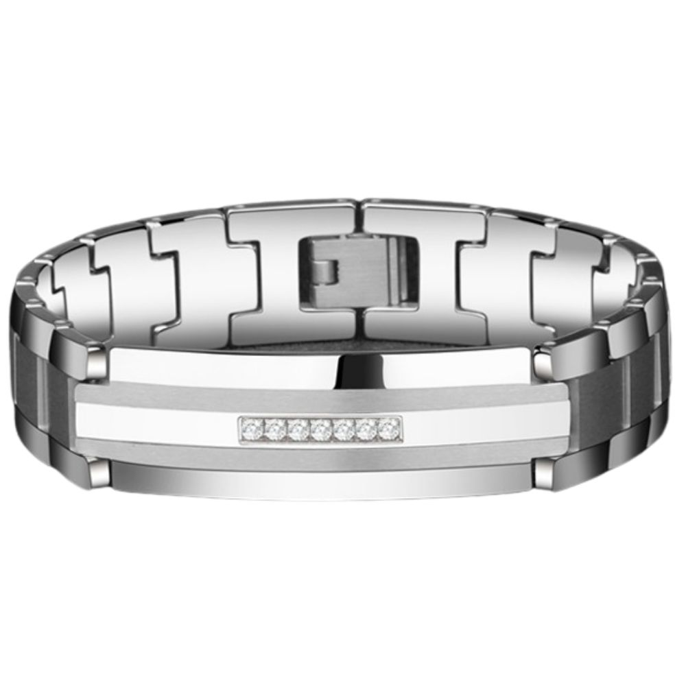 20cm Men's Gold Plated Bracelet Tungsten Gold Personality Trend High-End Fashion Silver Bracelet Jewelry Lucky Tungsten Gold Bracelet 7 Zircon Inlay Luxury Gold / Introverted Silver Wear-Resistant And Scratch-Resistant Workplace Stylish Accessories