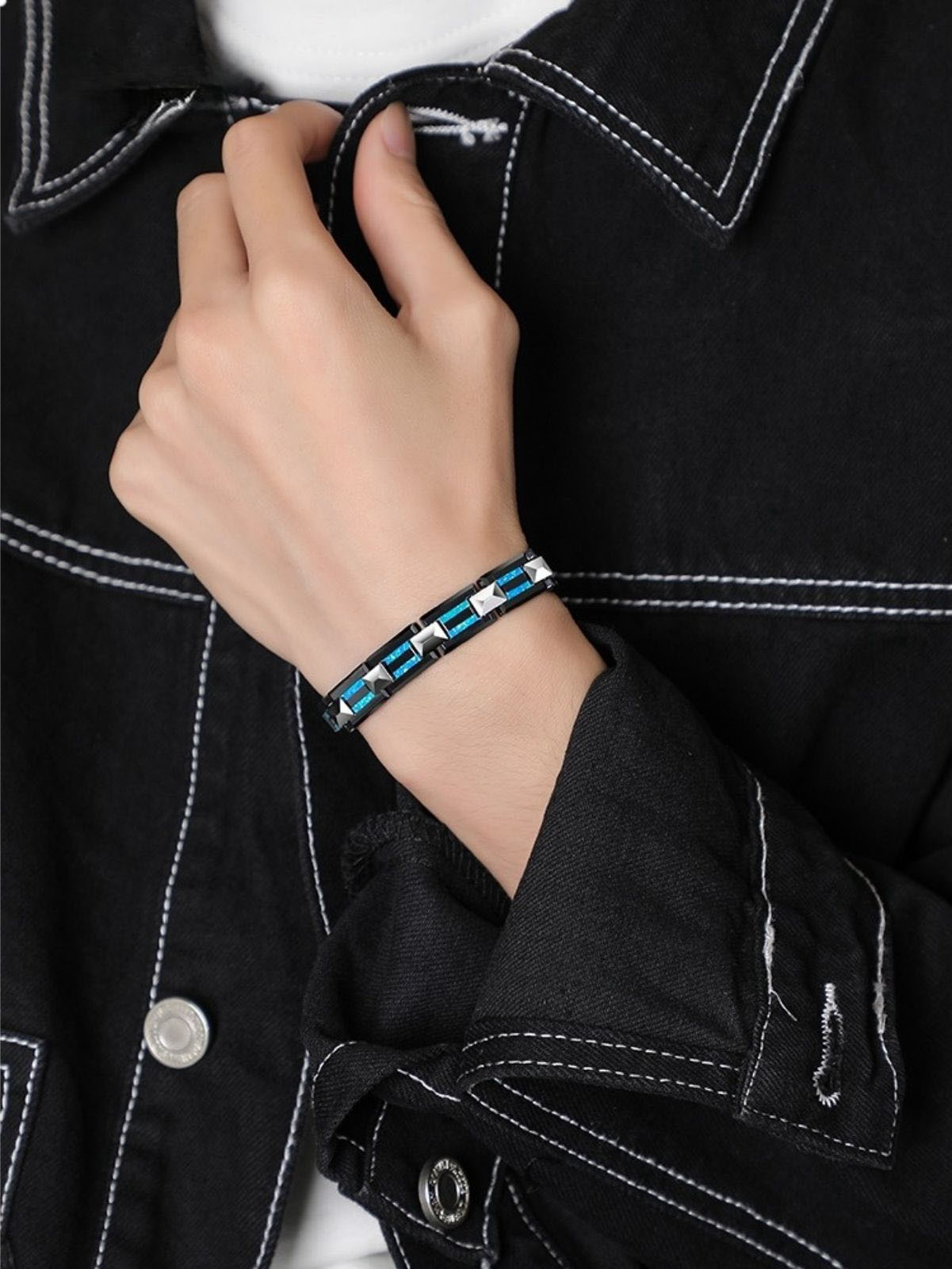 Men's 857 Tungsten Gold Space Porcelain Bracelet High-grade Tungsten Steel Male Hand Jewelry Trendy Personality Bracelet Jewelry Birthday Gift Wear-resistant and Scratch-resistant