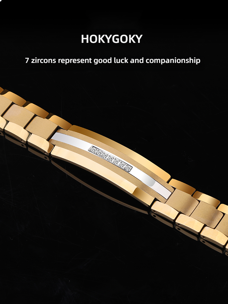 20cm Men's Gold Plated Bracelet Tungsten Gold Personality Trend High-End Fashion Silver Bracelet Jewelry Lucky Tungsten Gold Bracelet 7 Zircon Inlay Luxury Gold / Introverted Silver Wear-Resistant And Scratch-Resistant Workplace Stylish Accessories