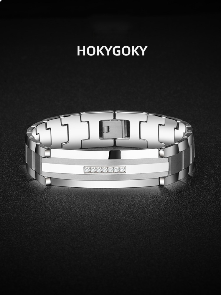 20cm Men's Gold Plated Bracelet Tungsten Gold Personality Trend High-End Fashion Silver Bracelet Jewelry Lucky Tungsten Gold Bracelet 7 Zircon Inlay Luxury Gold / Introverted Silver Wear-Resistant And Scratch-Resistant Workplace Stylish Accessories