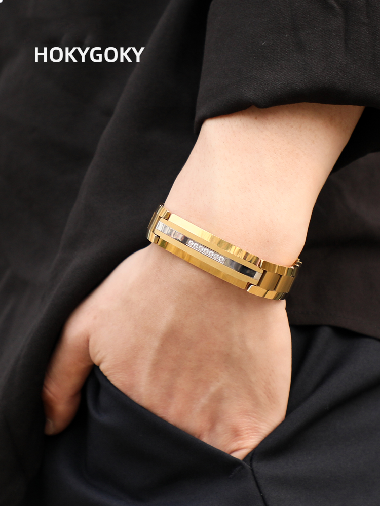 20cm Men's Gold Plated Bracelet Tungsten Gold Personality Trend High-End Fashion Silver Bracelet Jewelry Lucky Tungsten Gold Bracelet 7 Zircon Inlay Luxury Gold / Introverted Silver Wear-Resistant And Scratch-Resistant Workplace Stylish Accessories