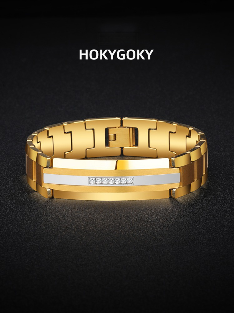 20cm Men's Gold Plated Bracelet Tungsten Gold Personality Trend High-End Fashion Silver Bracelet Jewelry Lucky Tungsten Gold Bracelet 7 Zircon Inlay Luxury Gold / Introverted Silver Wear-Resistant And Scratch-Resistant Workplace Stylish Accessories
