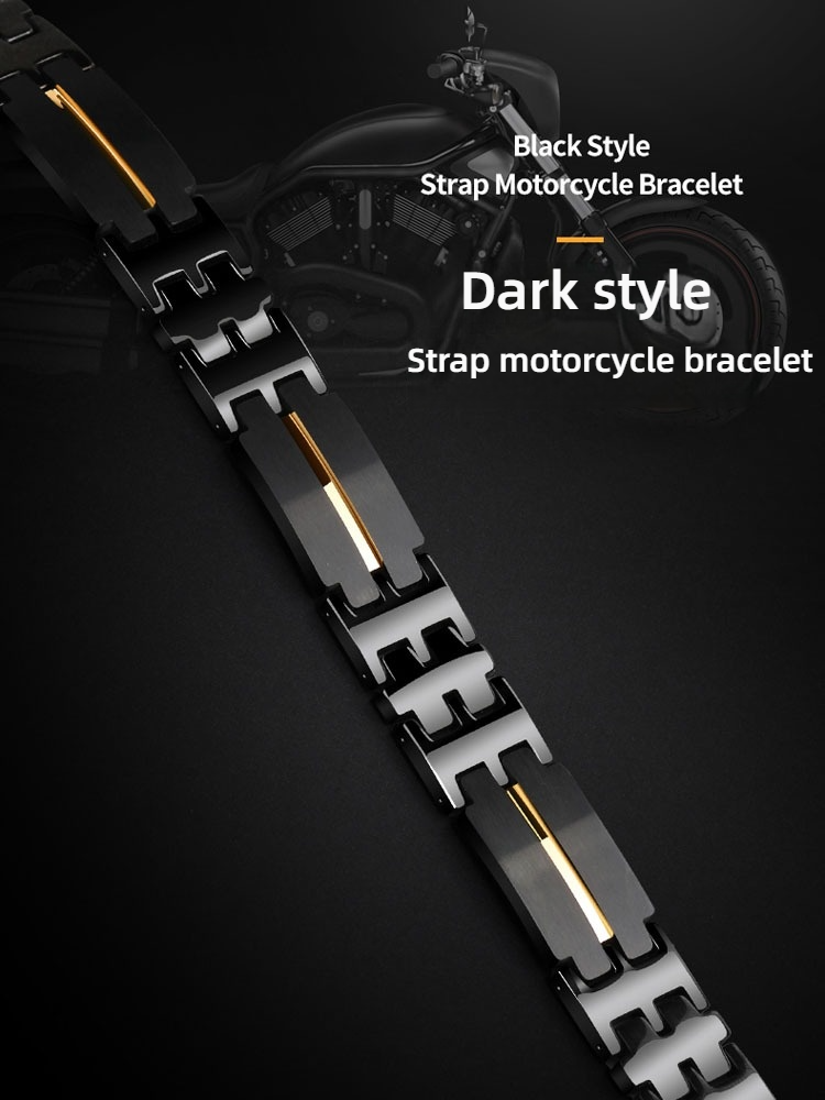 20.5cm Men'S Watch Strap Motorcycle Bracelet Black 857 Tungsten Gold Korean Hip-Hop Jewelry Trend Personality Original Design Niche Boyfriend Birthday Gift Wear-Resistant Non-Fading Dark Style