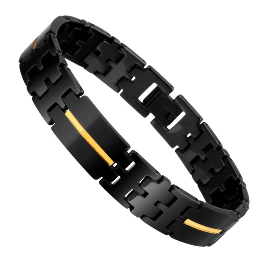 20.5cm Men'S Watch Strap Motorcycle Bracelet Black 857 Tungsten Gold Korean Hip-Hop Jewelry Trend Personality Original Design Niche Boyfriend Birthday Gift Wear-Resistant Non-Fading Dark Style