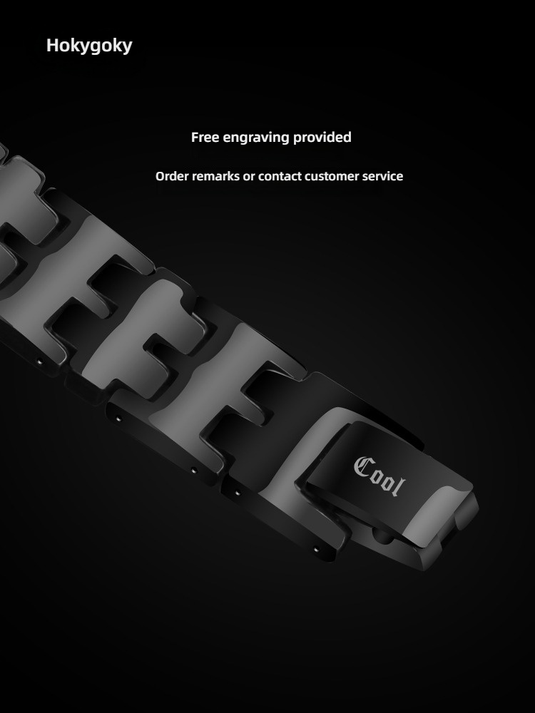 20.5cm Men'S Watch Strap Motorcycle Bracelet Black 857 Tungsten Gold Korean Hip-Hop Jewelry Trend Personality Original Design Niche Boyfriend Birthday Gift Wear-Resistant Non-Fading Dark Style