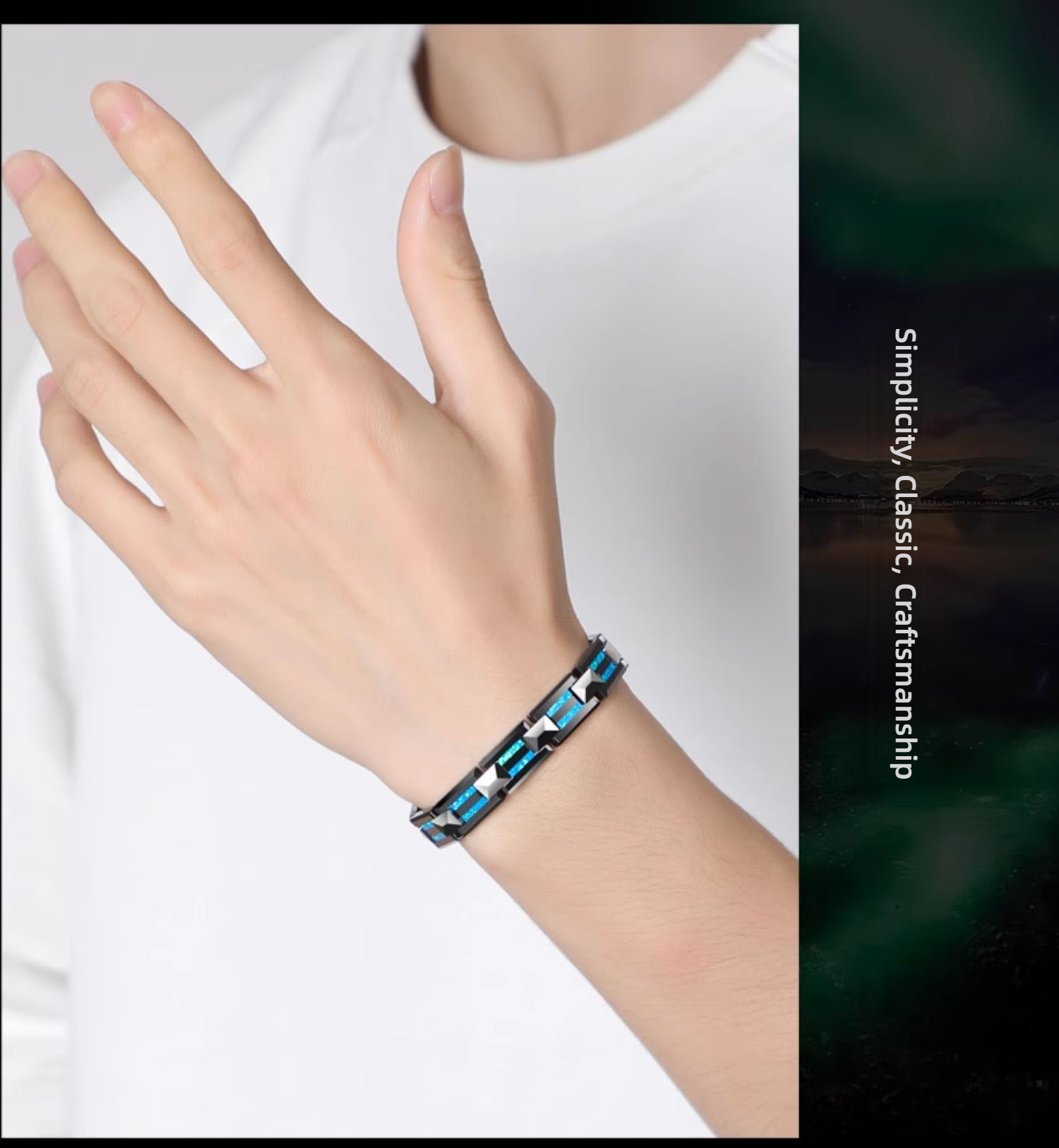 Men's 857 Tungsten Gold Space Porcelain Bracelet High-grade Tungsten Steel Male Hand Jewelry Trendy Personality Bracelet Jewelry Birthday Gift Wear-resistant and Scratch-resistant