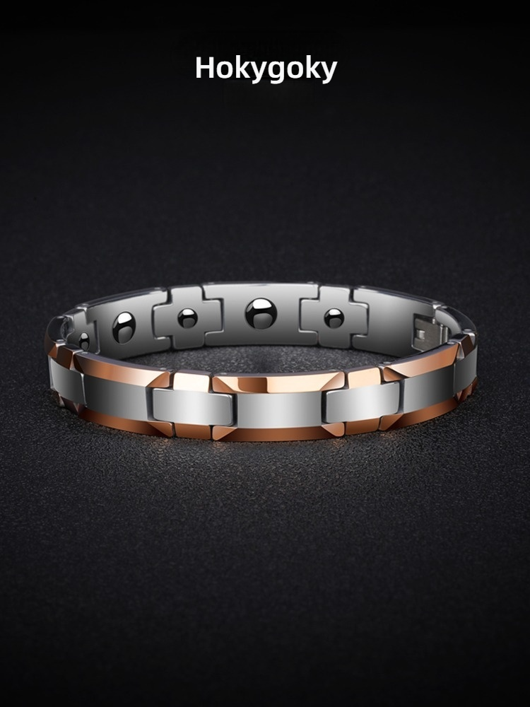 Men's Tungsten Bracelet Rose Gold Embellished Bracelet Niche Magnet Couple Trend Men's Tungsten Steel Bracelet High-end Fashion Elegant Magnetic Therapy Bracelet Simple and Generous