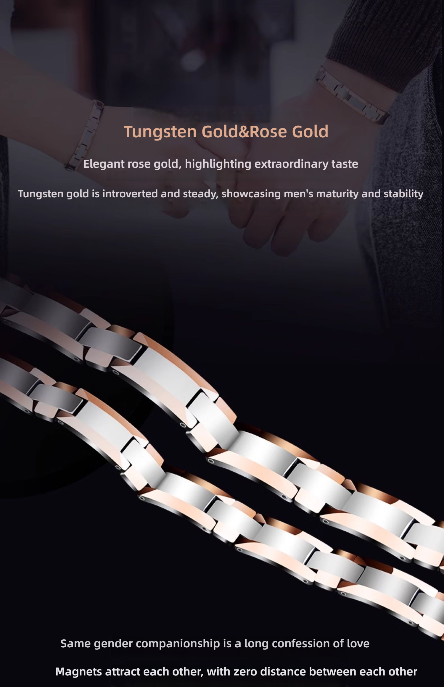 Men's Tungsten Bracelet Rose Gold Embellished Bracelet Niche Magnet Couple Trend Men's Tungsten Steel Bracelet High-end Fashion Elegant Magnetic Therapy Bracelet Simple and Generous