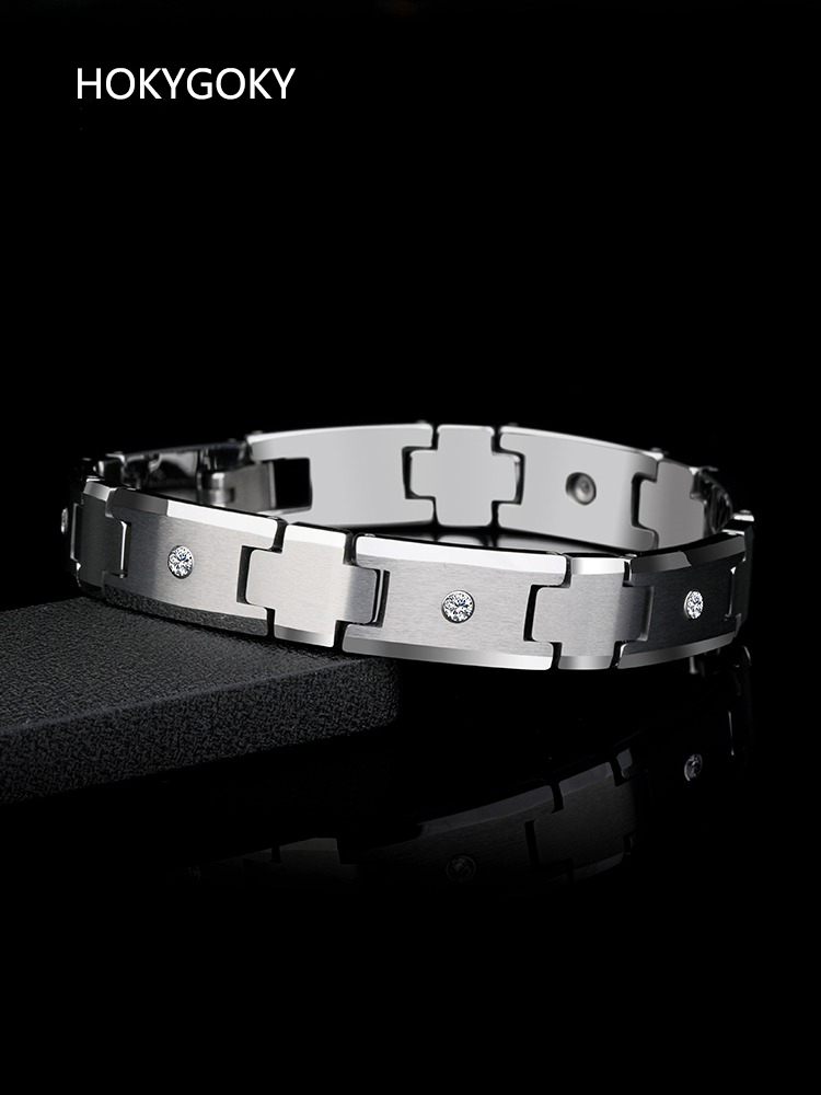 20cm Men's Tungsten Gold Bracelet Personalized Bracelet Simple Engraving Jewelry for Boyfriend's Birthday Gift Men's Light Luxury Business Jewelry 857 Tungsten Gold Timeless Zircon Gorgeous Cutting Shows Identity Taste Fashion Accessories