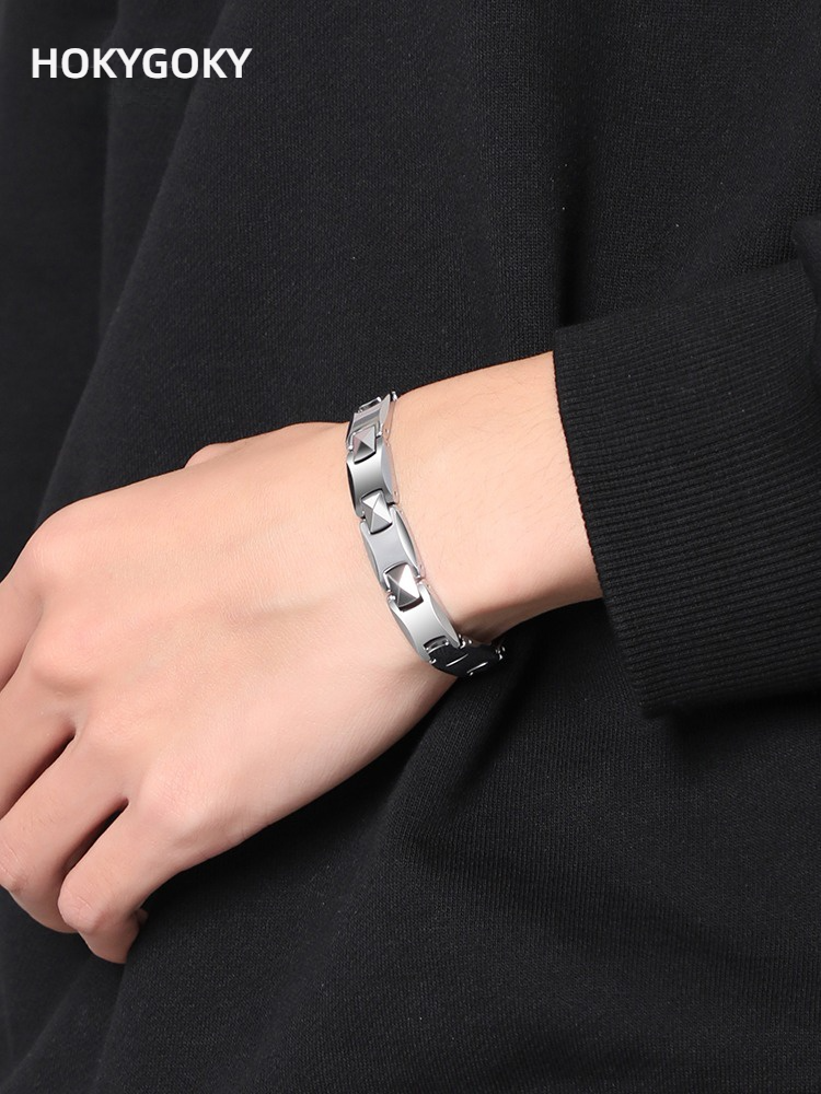 Tungsten Gold Men's Bracelet Personalized Couple Jewelry Female Jewelry High-End Birthday Gift 857 Tungsten Gold Magnet Bracelet Unisex Couple Style Wear-Resistant, Scratch-Resistant and Waterproof Inner Arc Comfortable Adjustable Length