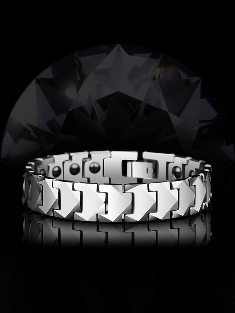 20cm Men's Tungsten Steel Bracelet High-End Simple Jewelry Inlaid with Magnets Fashion Men 857 Tungsten Gold Magnet Bracelet Classic Simple Wear-Resistant Scratch-Resistant Maintenance-Free Free Engraving Business Daily All-Match Accessories