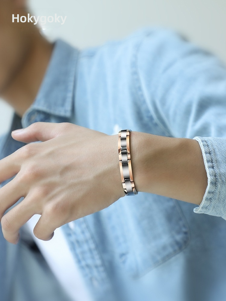 Men's Tungsten Bracelet Rose Gold Embellished Bracelet Niche Magnet Couple Trend Men's Tungsten Steel Bracelet High-end Fashion Elegant Magnetic Therapy Bracelet Simple and Generous