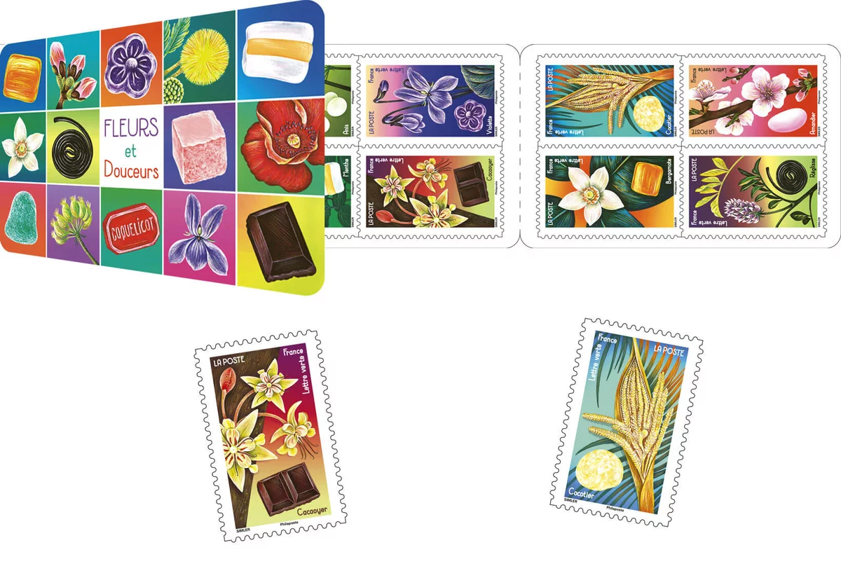 Carnet de 60 timbres - Fleurs et douceurs- Lettre verte