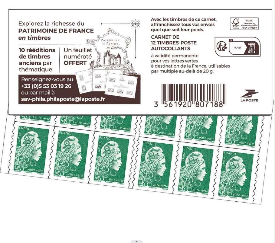 Carnet de 300 timbres Marianne de l'avenir - Lettre verte