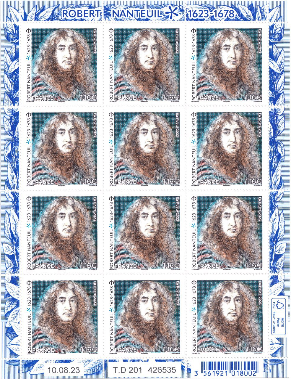 Carnet de 48 timbres - Robert Nanteuil (1623‑1678) - Lettre verte