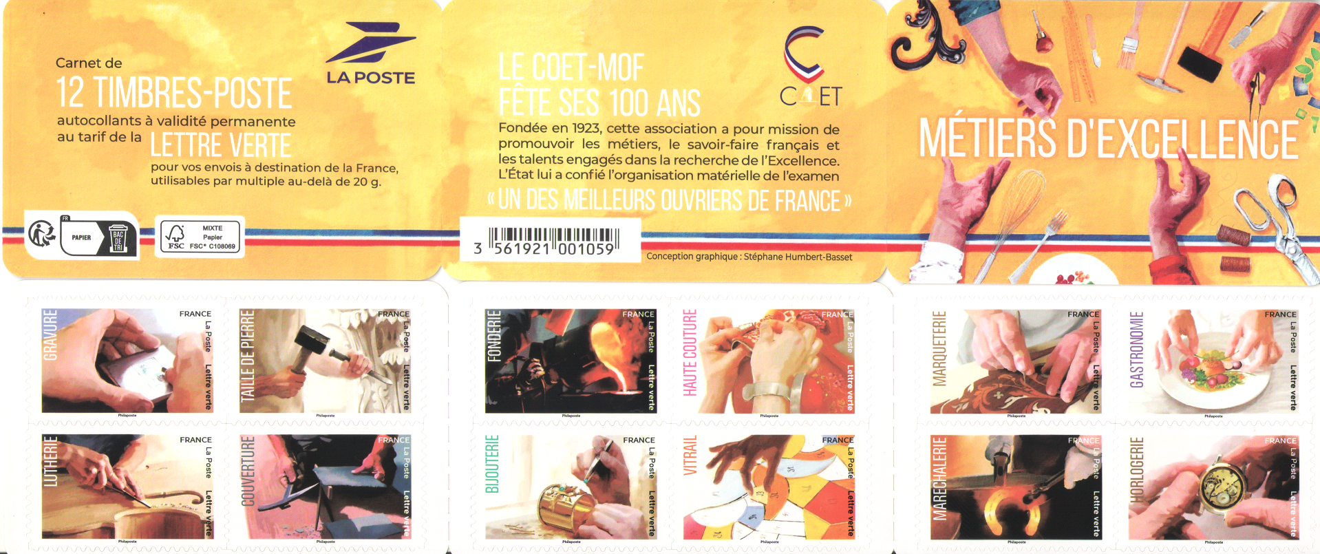 Carnet de 60 timbres - Métiers d’excellence - Lettre verte