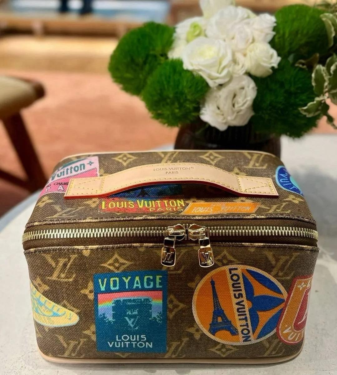 1236-Toiletry Pouch with Travel Badge – Monogram Canvas, 2 Compartments