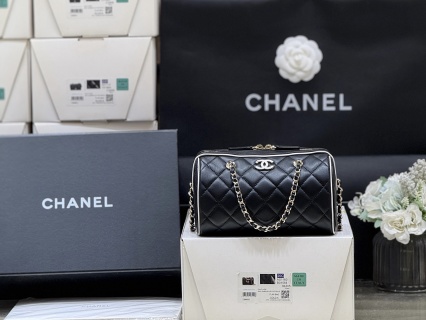 4009-Chanel Black Quilted Cylinder Bag | Refined Contrast and Timeless French Flair