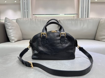 5033-Dior Black Soft Leather Dome Bag | Understated Luxury for Modern Elegance
