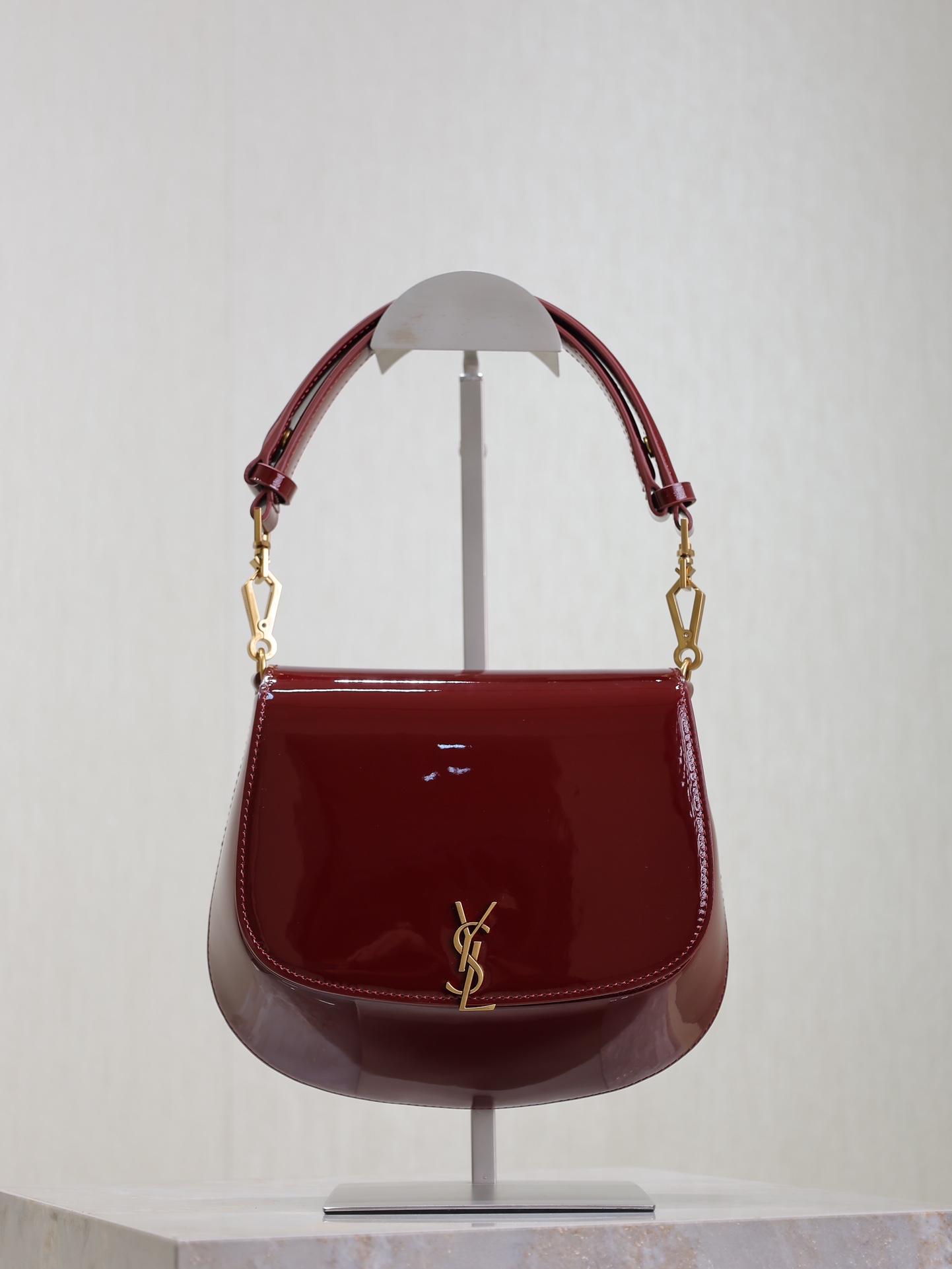 7060-YSL Burgundy Patent Leather Hobo Bag | Glossy Elegance with Iconic Style